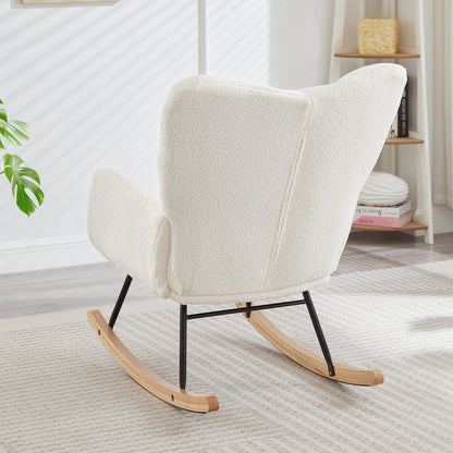 Glider Chair for Living Room Tufted Upholstered Teddy Fabric Rocking Chair