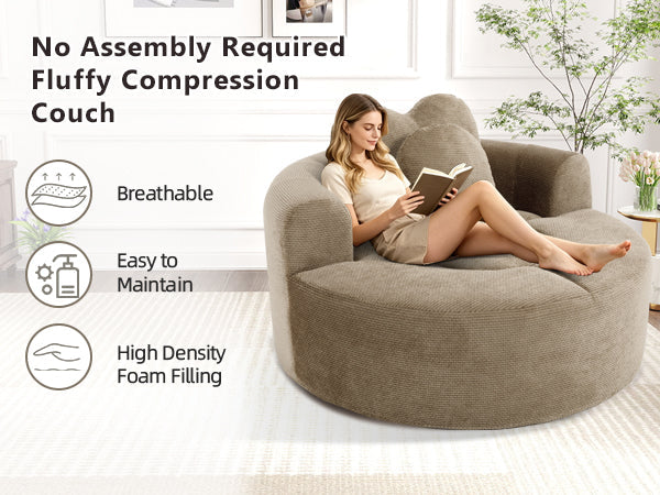 Round Sofa Bed with Memory Foam Sectional Couch for Living Room