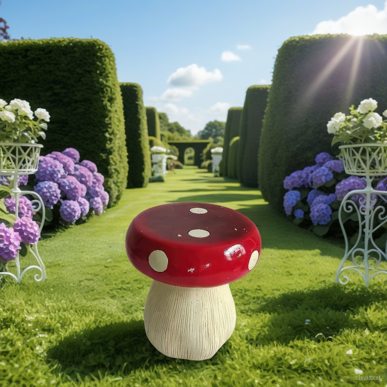 13.8" Oversized Mushroom Statue Stool with Forest Base
