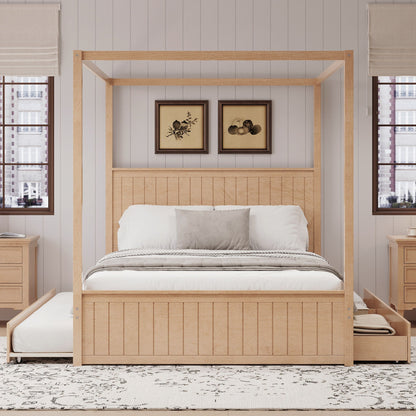 Canopy Platform Bed With Trundle And 3 Storage Drawers