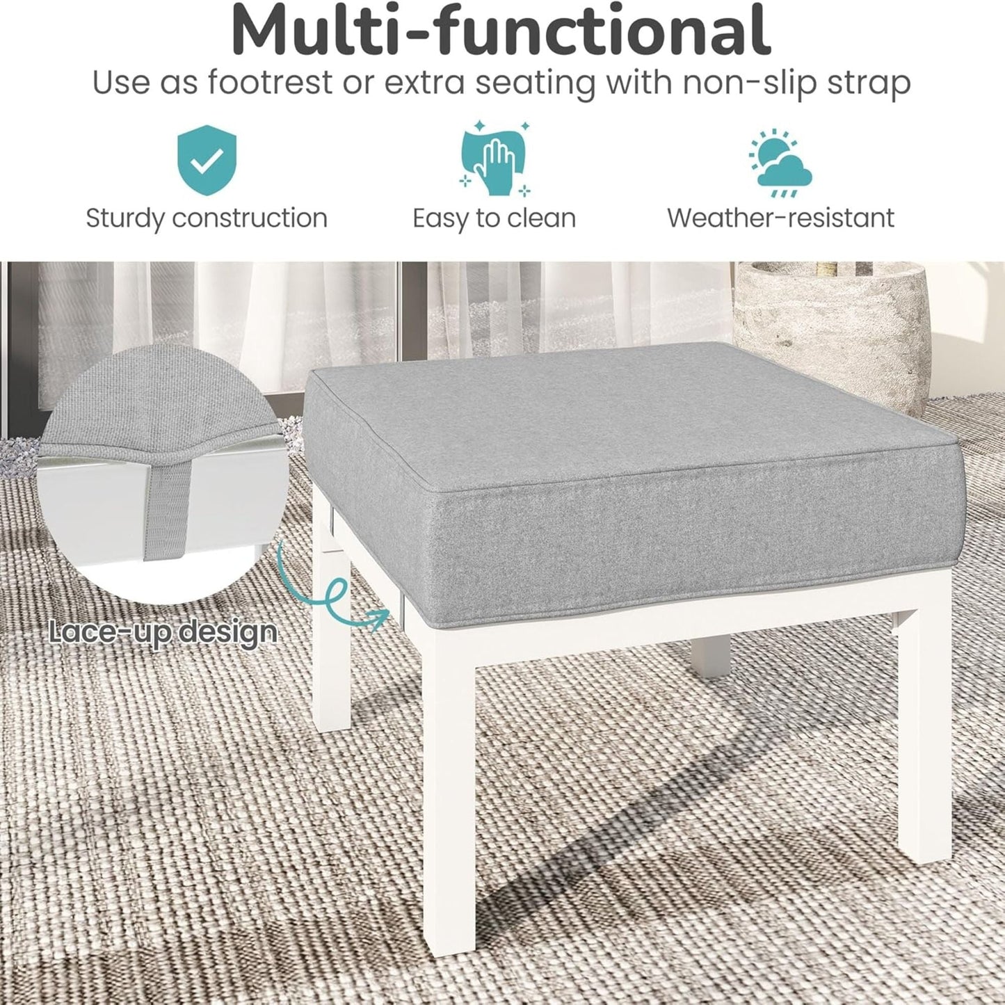 Patio Ottomans With Cushions, All-Weather Footrests (Set of 2)