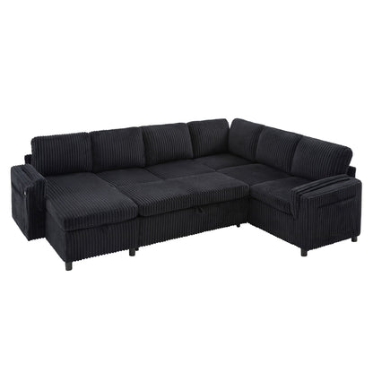 Convertible U-Shaped Sectional Sofa Bed With USB Ports And Storage