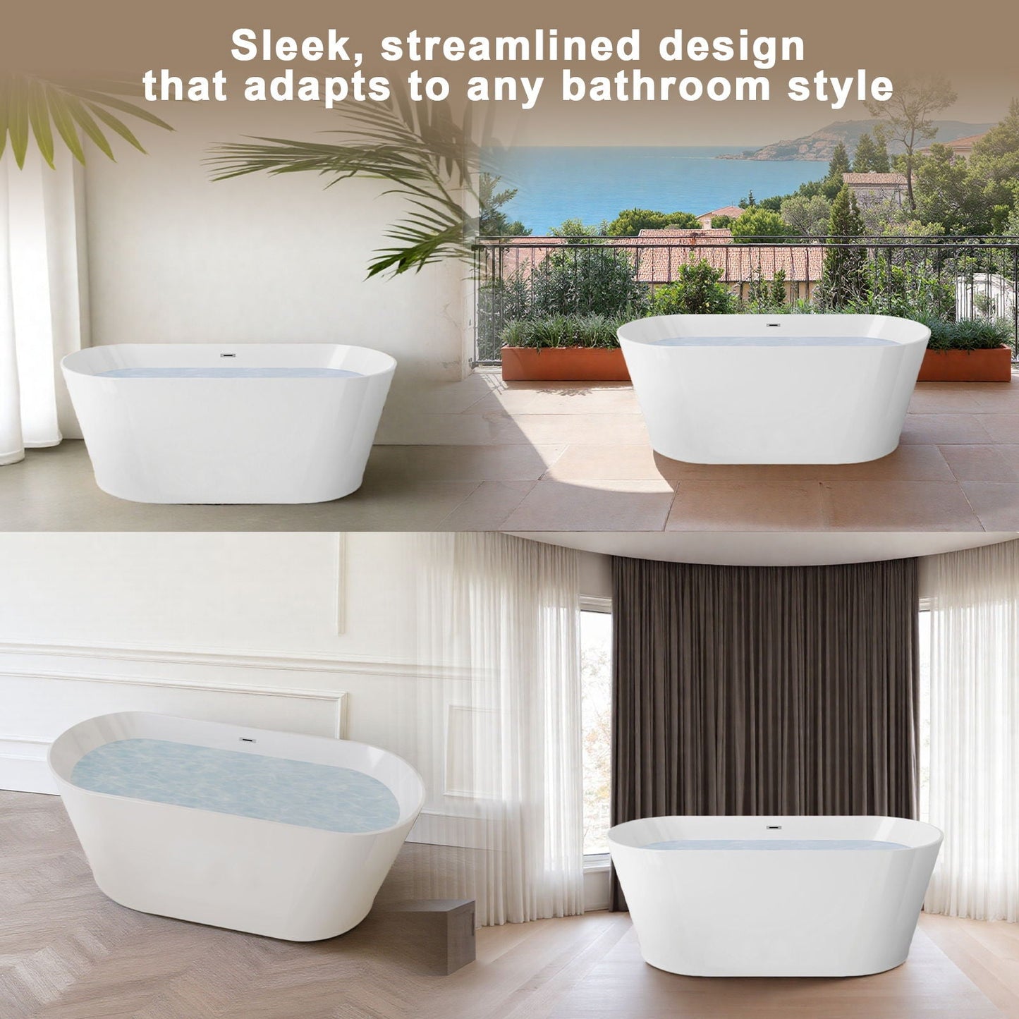 Glossy Freestanding Bathtub With Toe Tap Drain