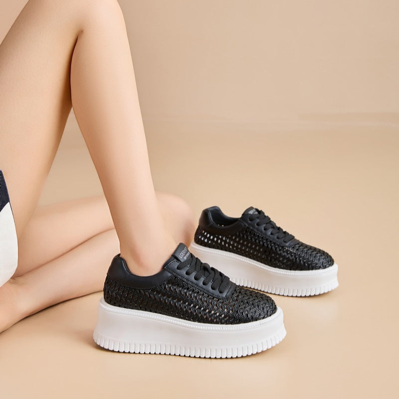 Womens Fashionable Casual Hollow-Weave Shoes With Thick Soles