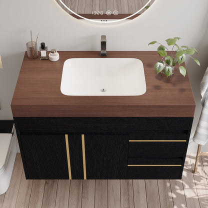 36" Floating Bathroom Vanity with Ceramic Sink and Faux Marble Top