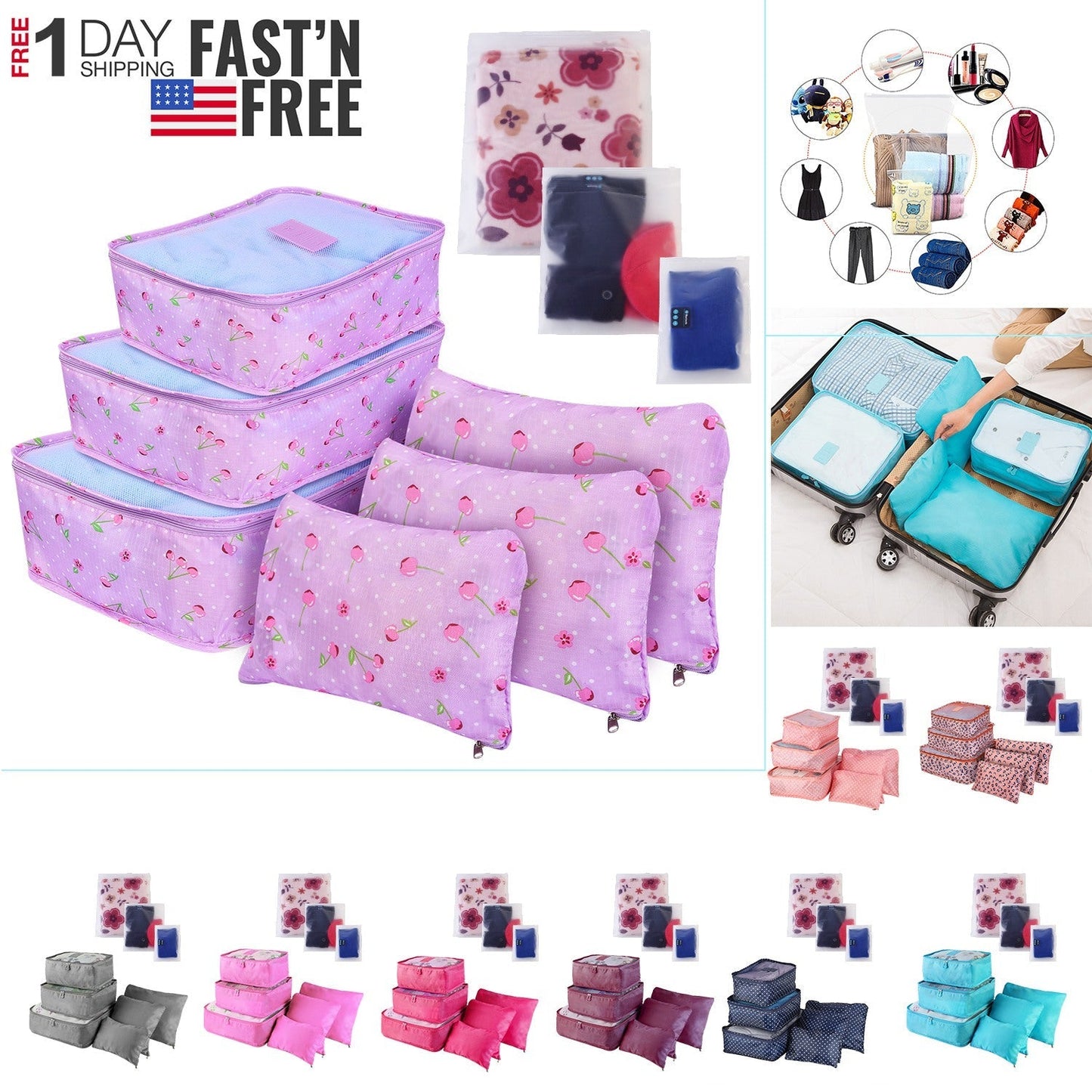 9Pcs Clothes Storage Bags Water-Resistant Travel Luggage Organizer Clothing Packing Cubes for Blouse Hosiery Stocking Underwear