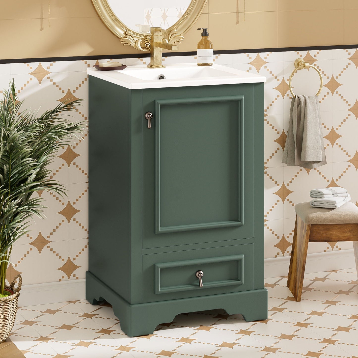 Bathroom Vanity With Sink, Soft Close Door, Adjustable U-Shaped Shelf