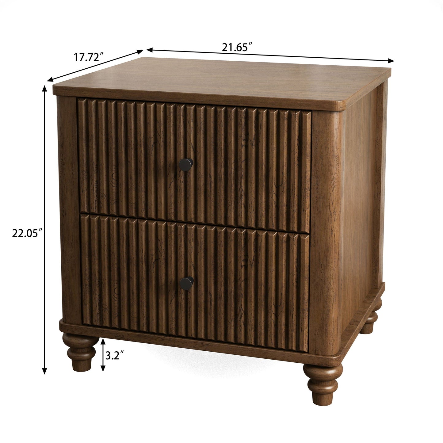 Modern Fluted Nightstand With 3 Drawers