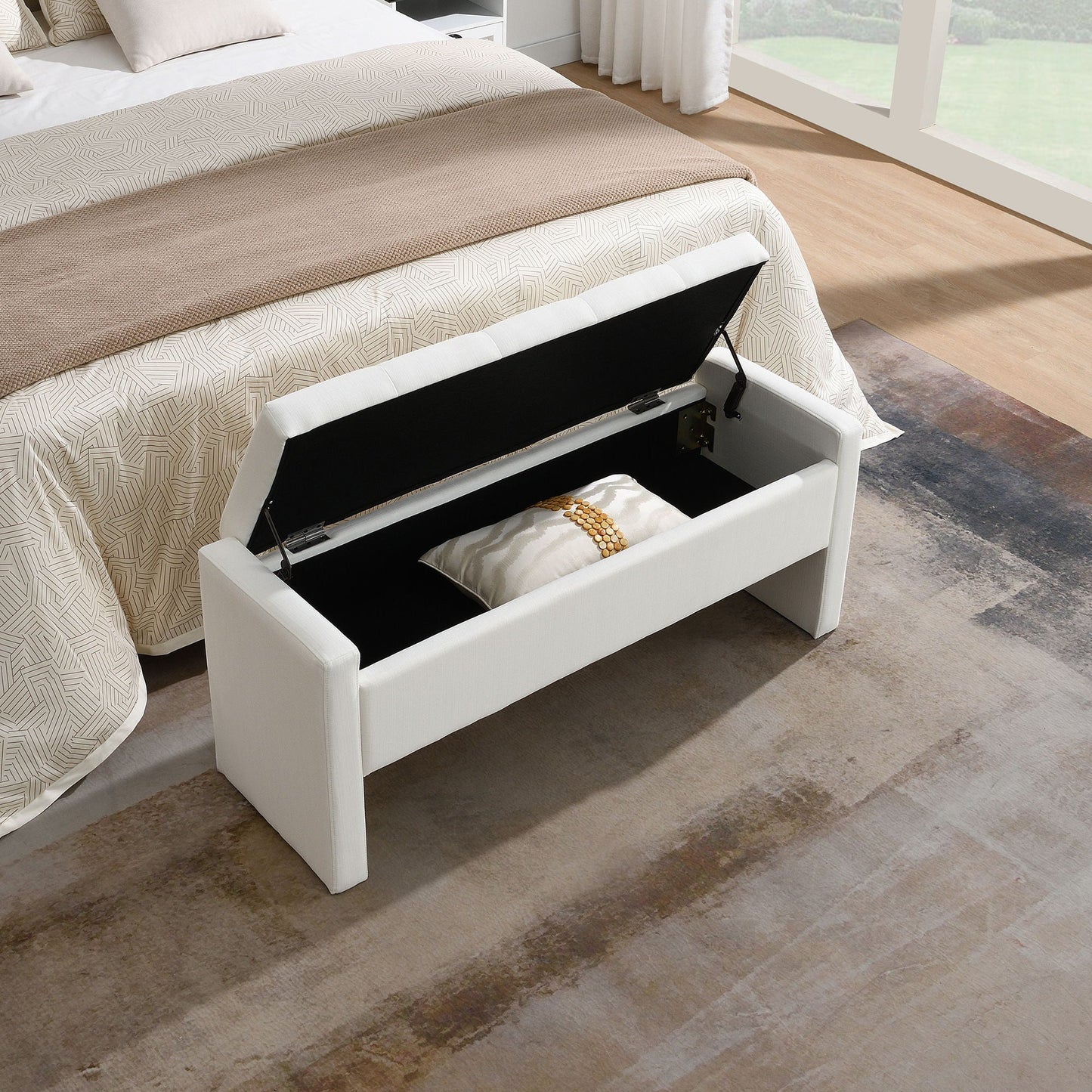 Modern Upholstered Large Bed End Bench With Storage