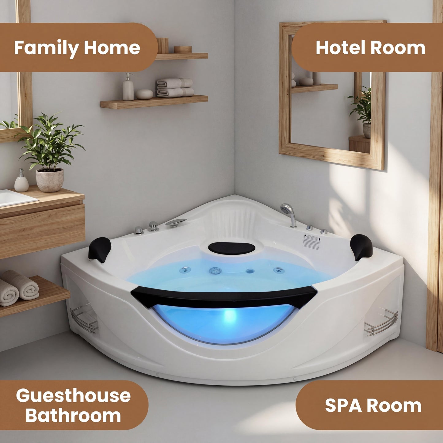 59" Corner Whirlpool Bathtub for 2-Person