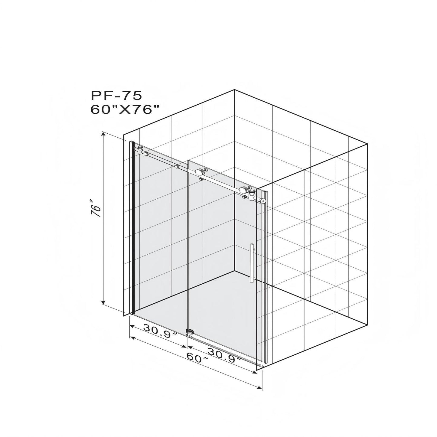 Frameless Shower Door, Clear Tempered Glass - Brushed Nickel