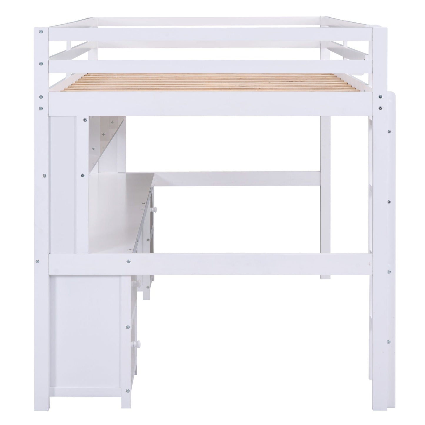 Loft Bed With Desk, Cabinets, Drawers, Charging Station And Bedside Tray