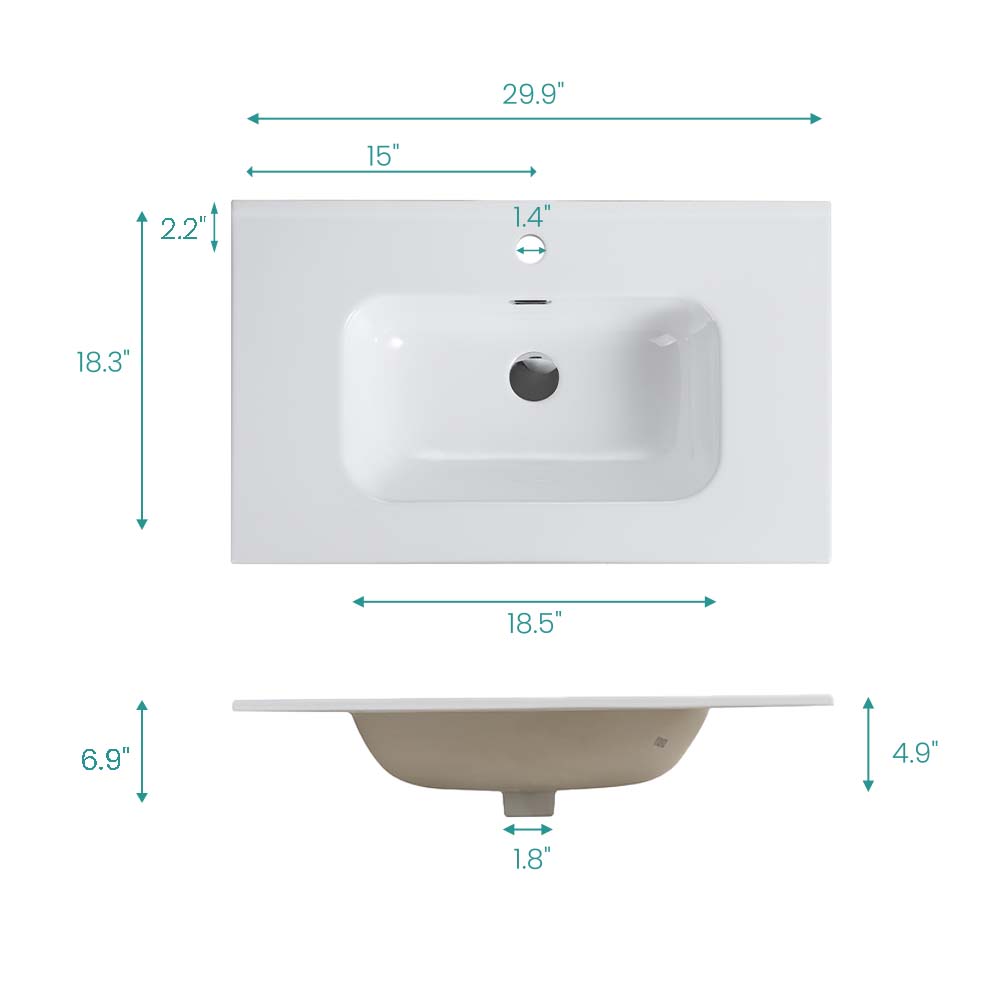 Glossy White Ceramic Integrated Basin