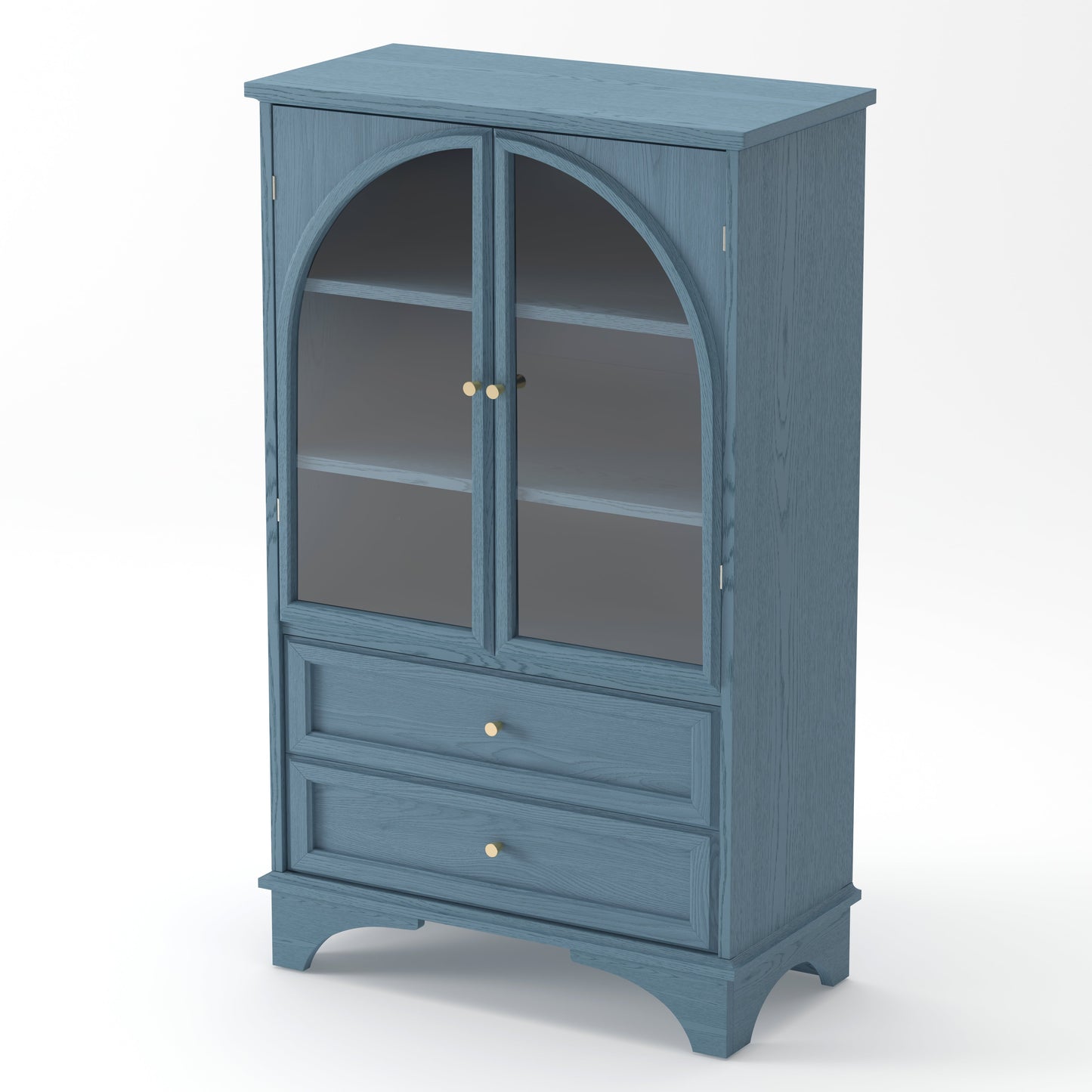 52.17"H Glass Door Display Case Storage Cabinet with 2 Drawers and Adjustable Shelf