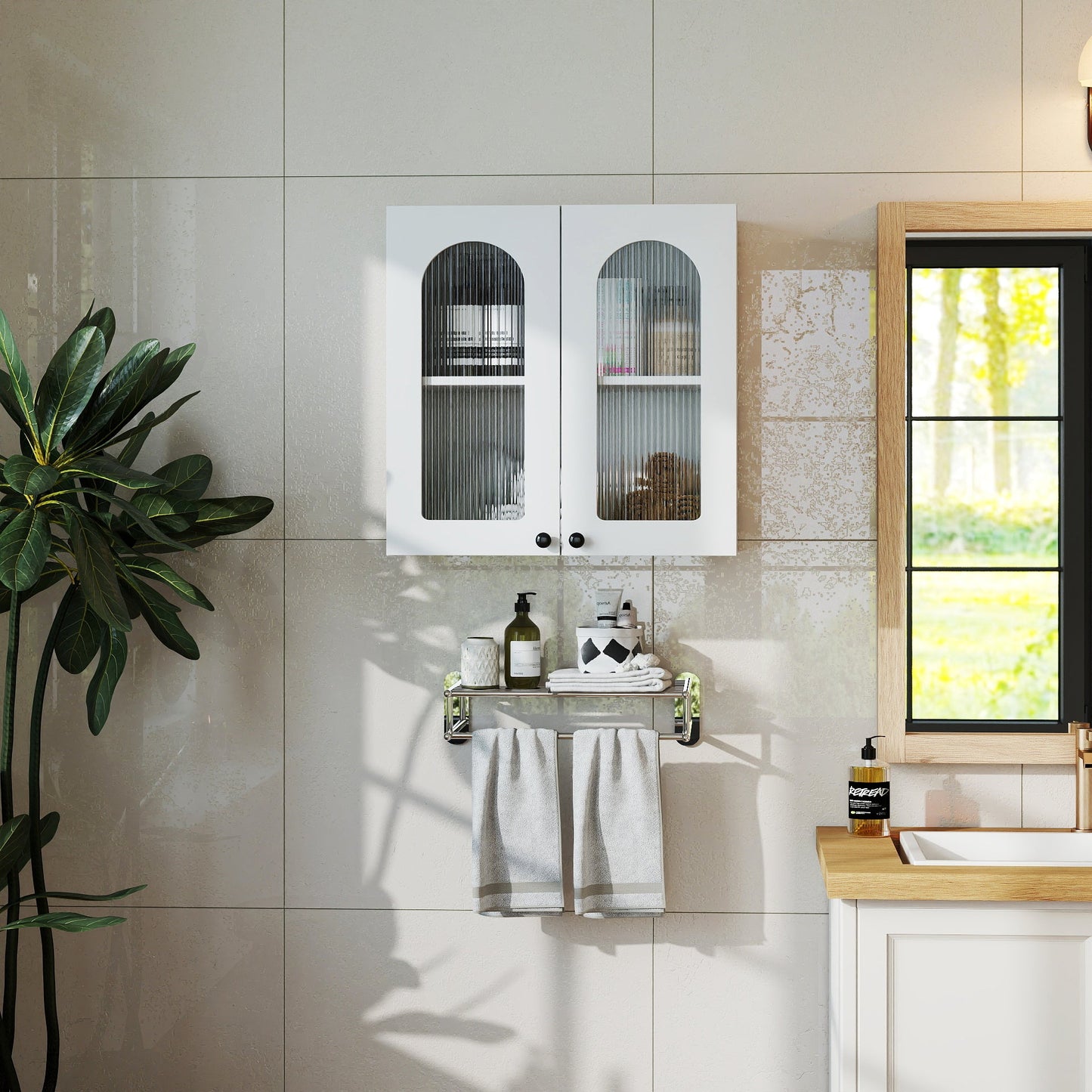 Wall Cabinet with Arched Glass Door and Adjustable Shelves
