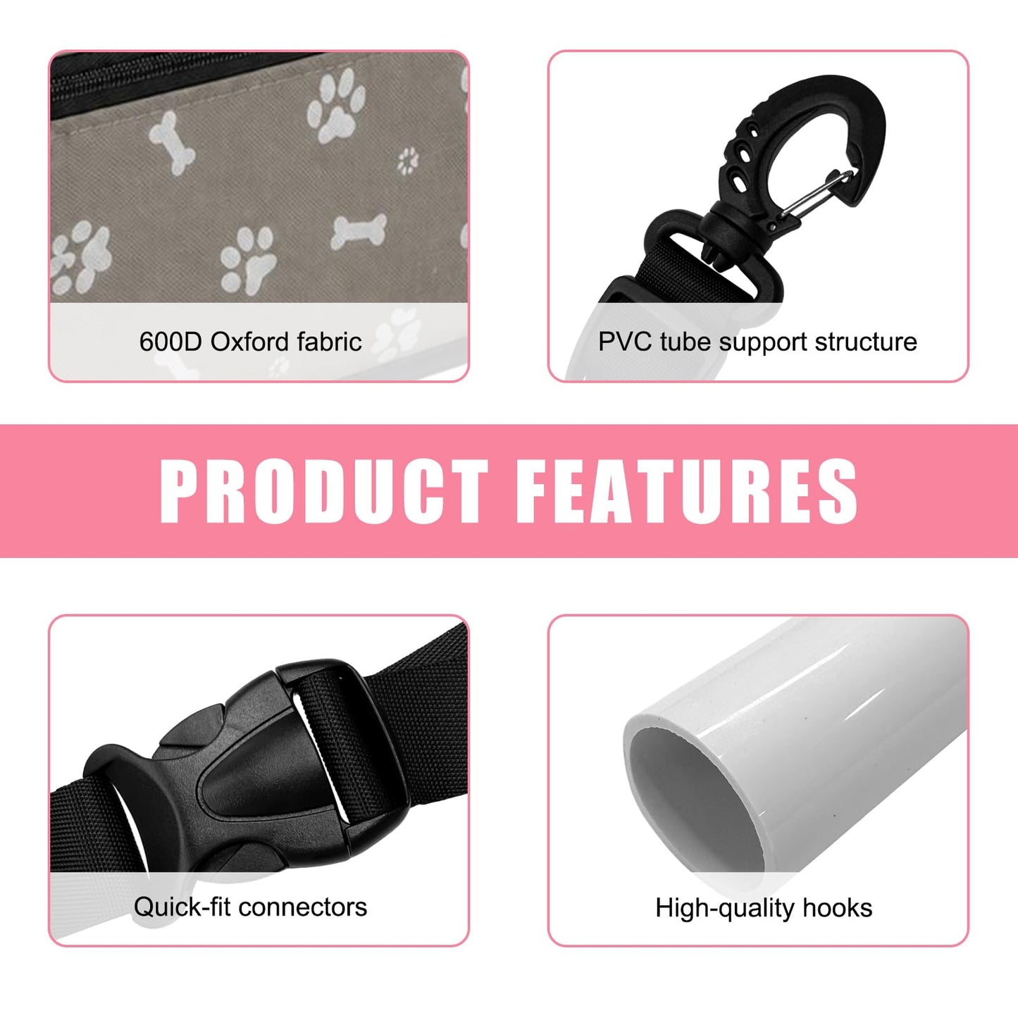 Pet Car Seat, Breathable Foldable Cat Dog Car Booster Seat With Safety Leash & Mesh Window, Waterproof Oxford Cloth Vehicle Travel Basket For Small Medium Dogs & Cats