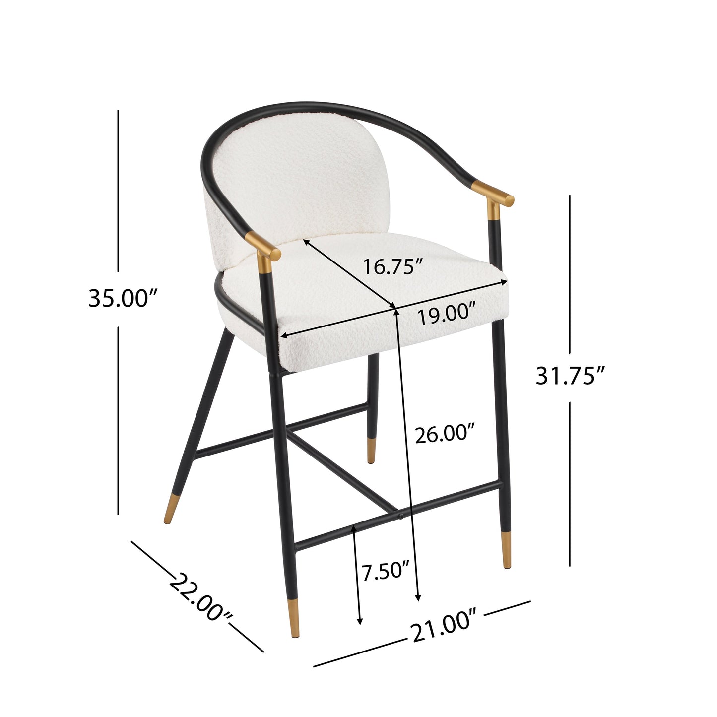 26" H Upholstered Counter Stool with Metal Frame (Set of 2) - Beige