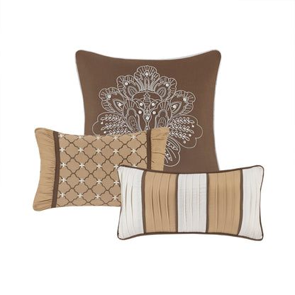 6 Piece Jacquard Quilt Set with Throw Pillows – Brown/Gold King/Cal King