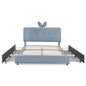 Upholstered Bed With Oversized Rabbit Ear Headboard, LED Lights & 4 Storage Drawers