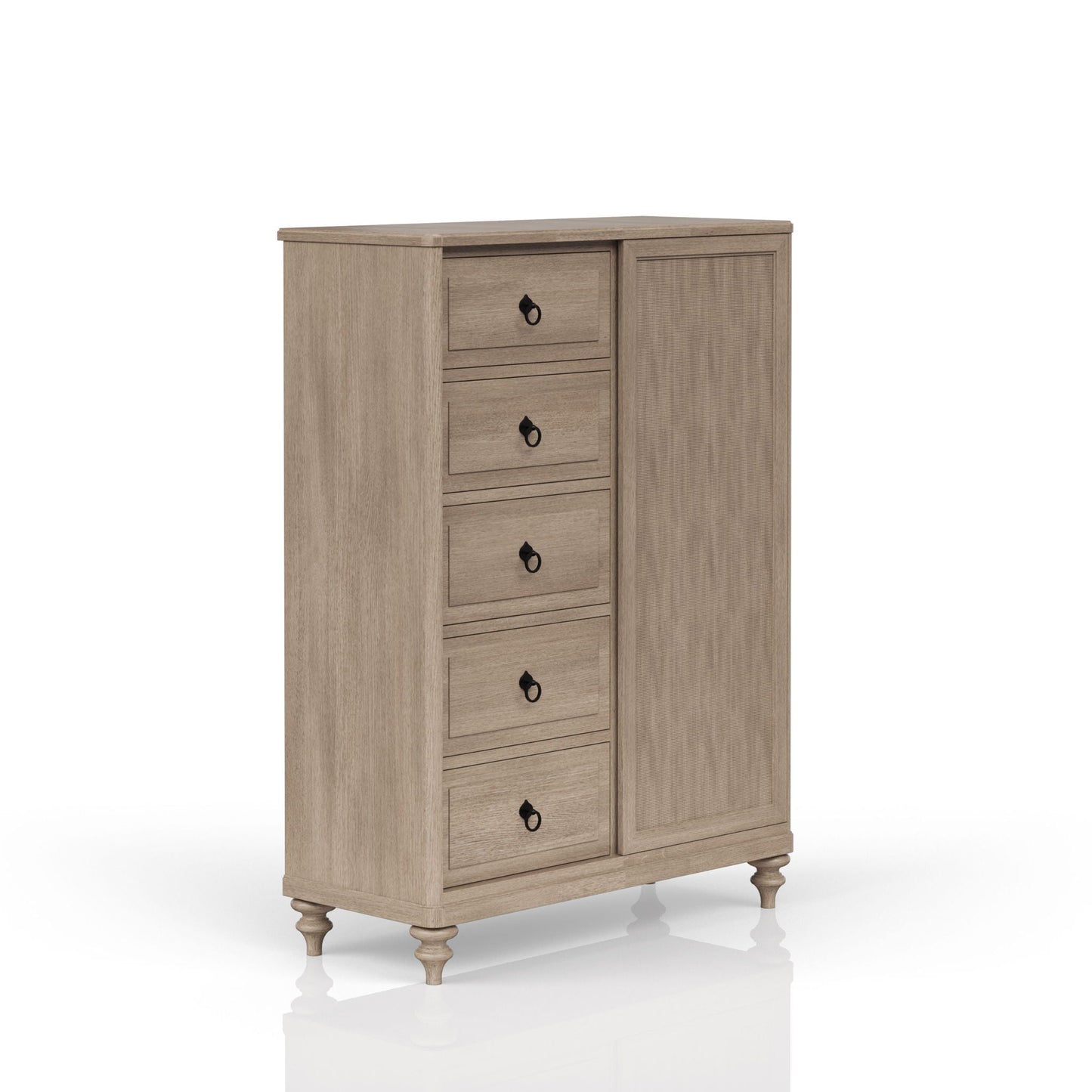 Queen Canopy Bedroom Set With A 2 Drawer Nightstand A Dresser With Poster Mirror And A Door Chest - Sand