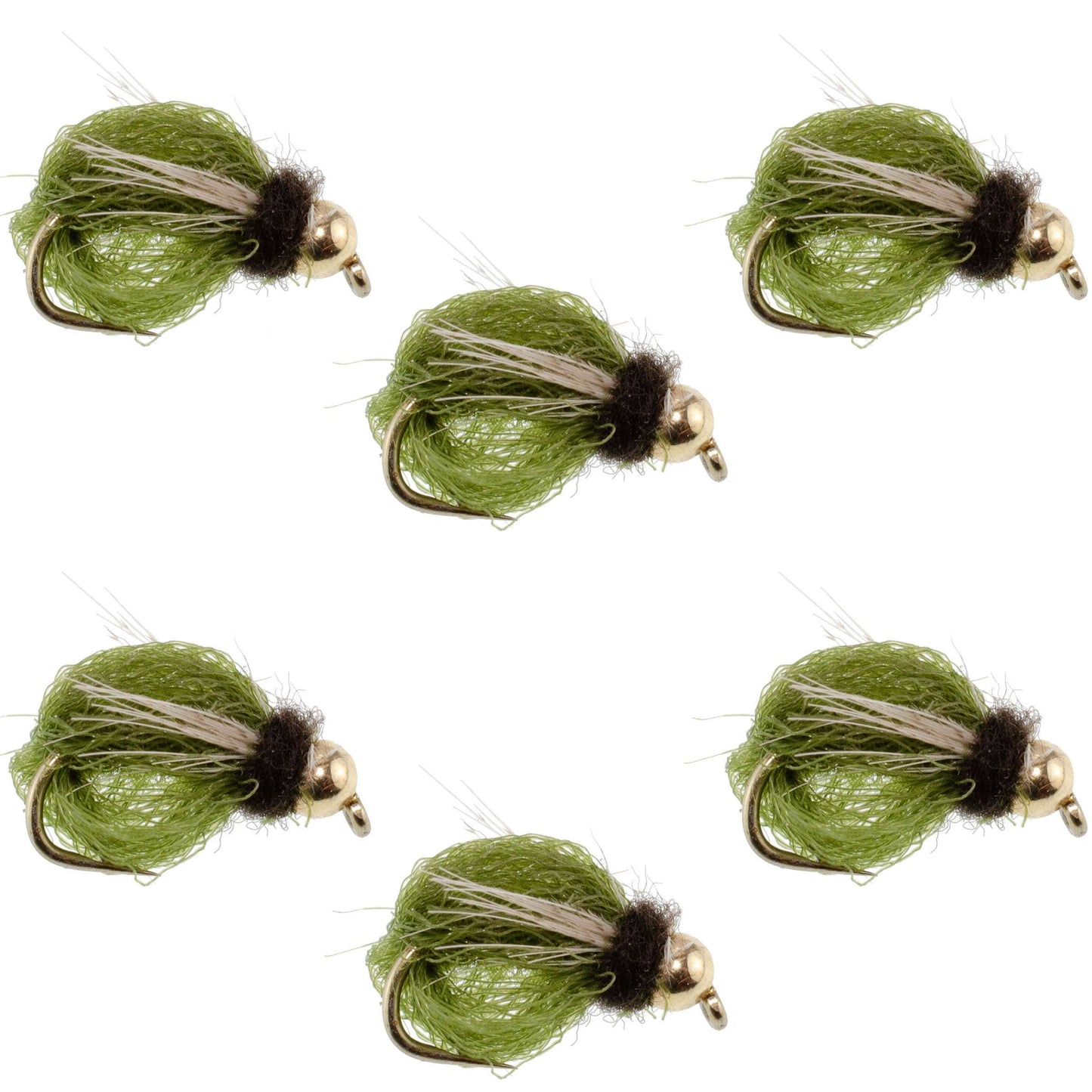 Bead Head LaFontaine Olive Deep Sparkle Caddis Pupa - 6 Flies Hook Size 14