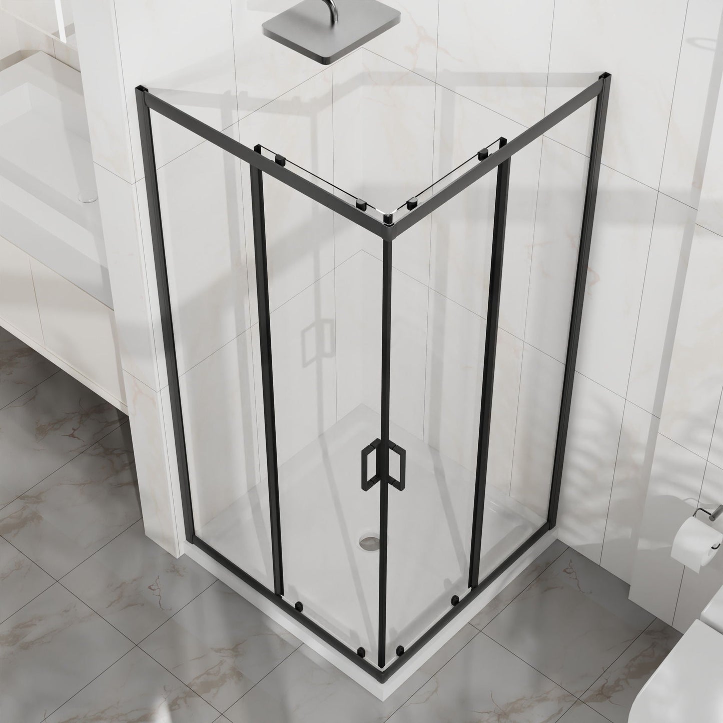 Corner Shower Enclosure With Sliding Door - Matte Black