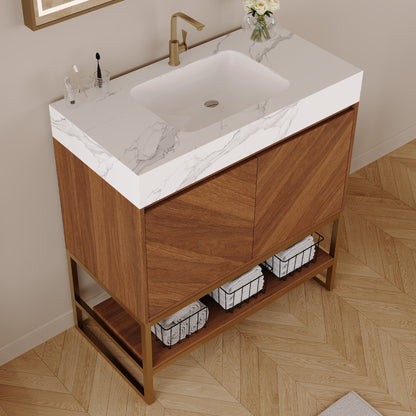 29.9" Modern Free-standing Bathroom Vanity with Ceramic Sink