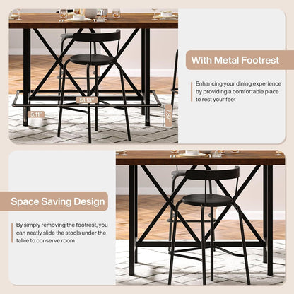 Counter Height Dining Rectangular Kitchen Table For 6 - Brown / Black