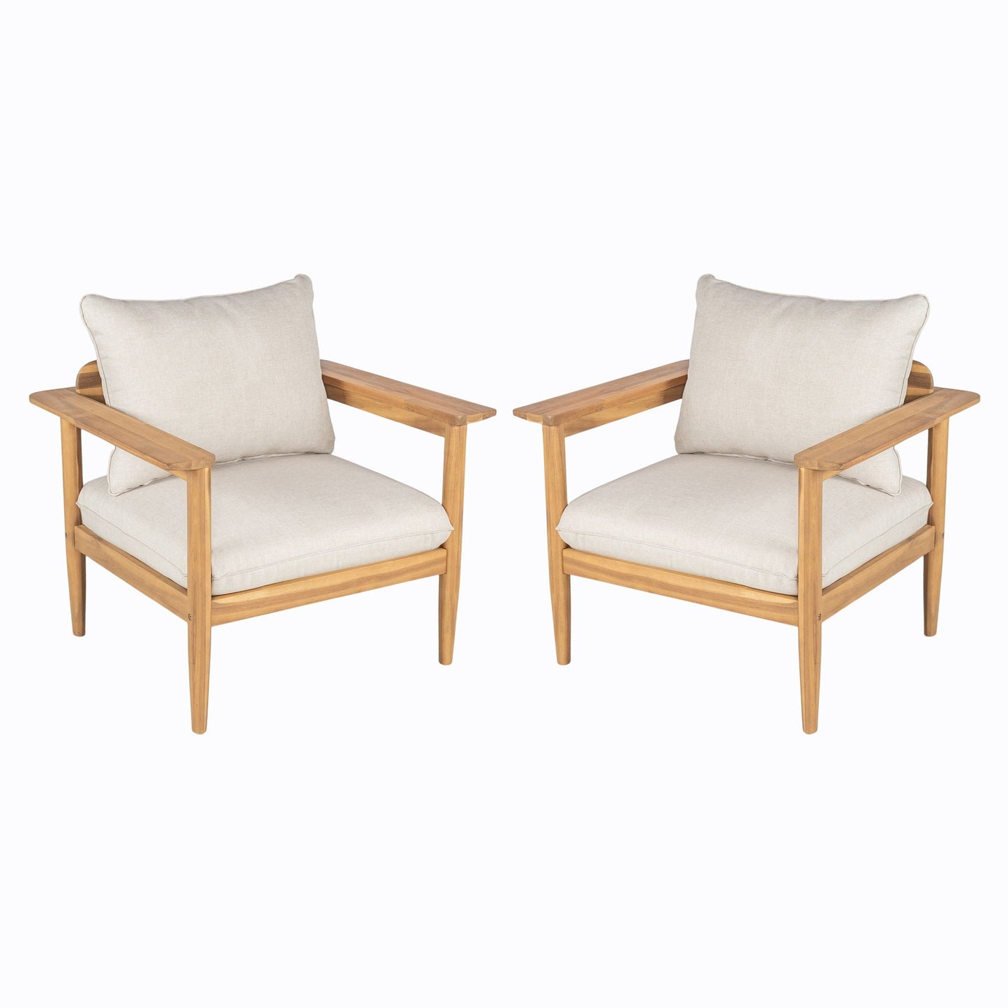 Terassi Outdoor Lounge Chair Set of 2 with Cushions - Beige / Light Teak