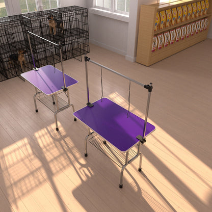 Folding Dog Pet Grooming Table Stainless Steel Frame Rubber Mat On Board With Adjustable Arm And Clamps Pet Dog Cat Grooming Table
