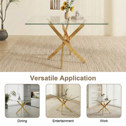 Rectangular Glass Dining Table with Gold-Plated Legs