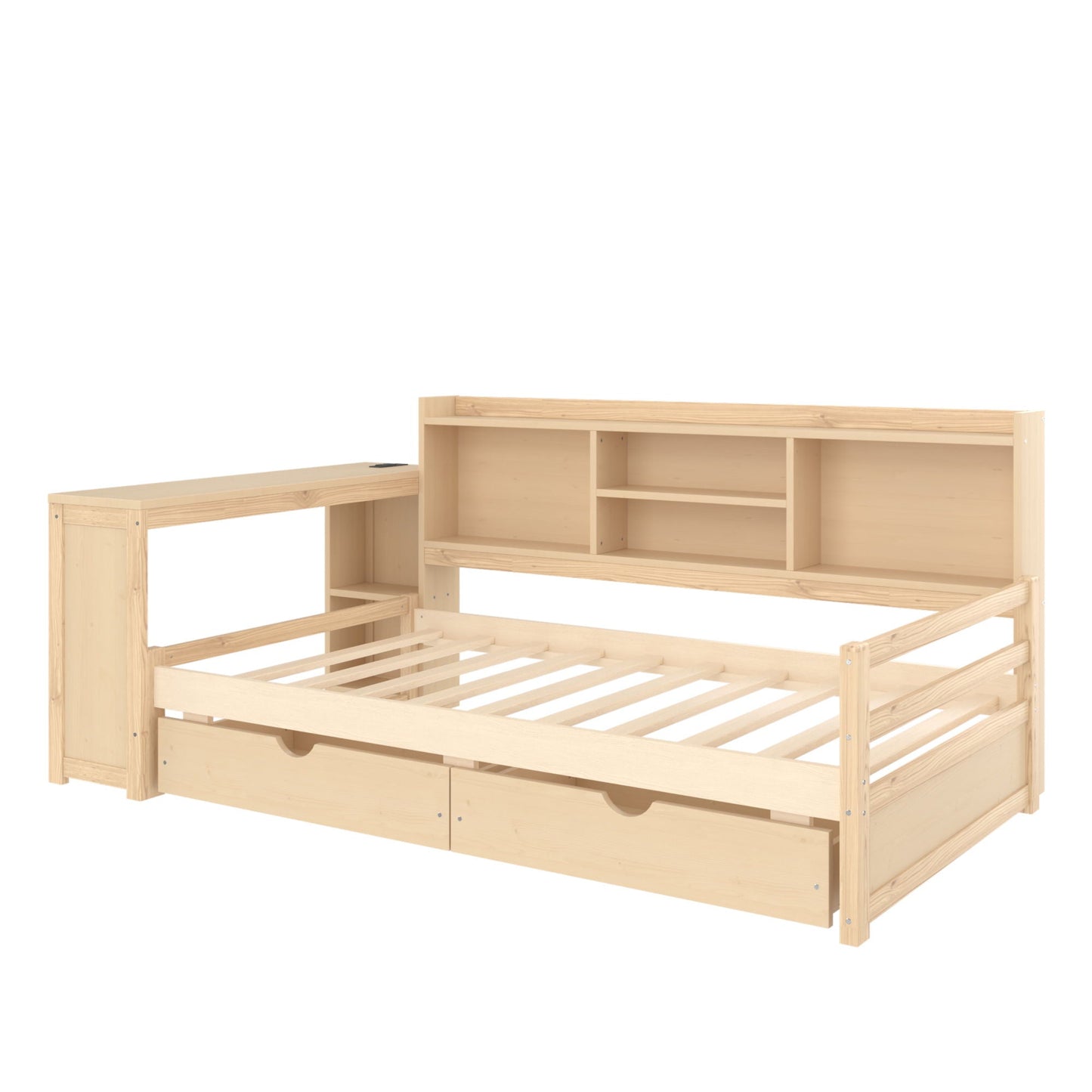 Corner Daybed With Storage Drawers, Desk, Charging Port & Bookcase