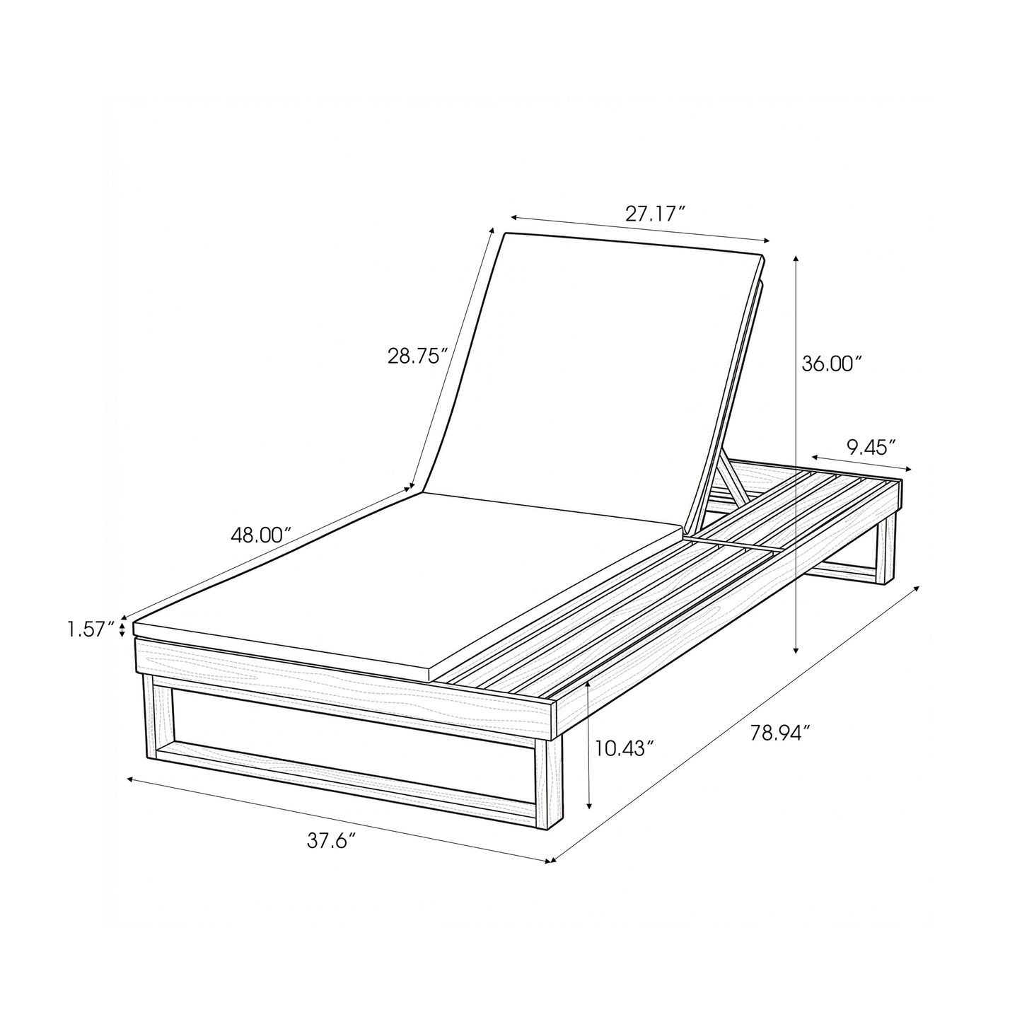 Teak Finish Acacia Wood Chaise Lounge with Leaf Coconut Cushion