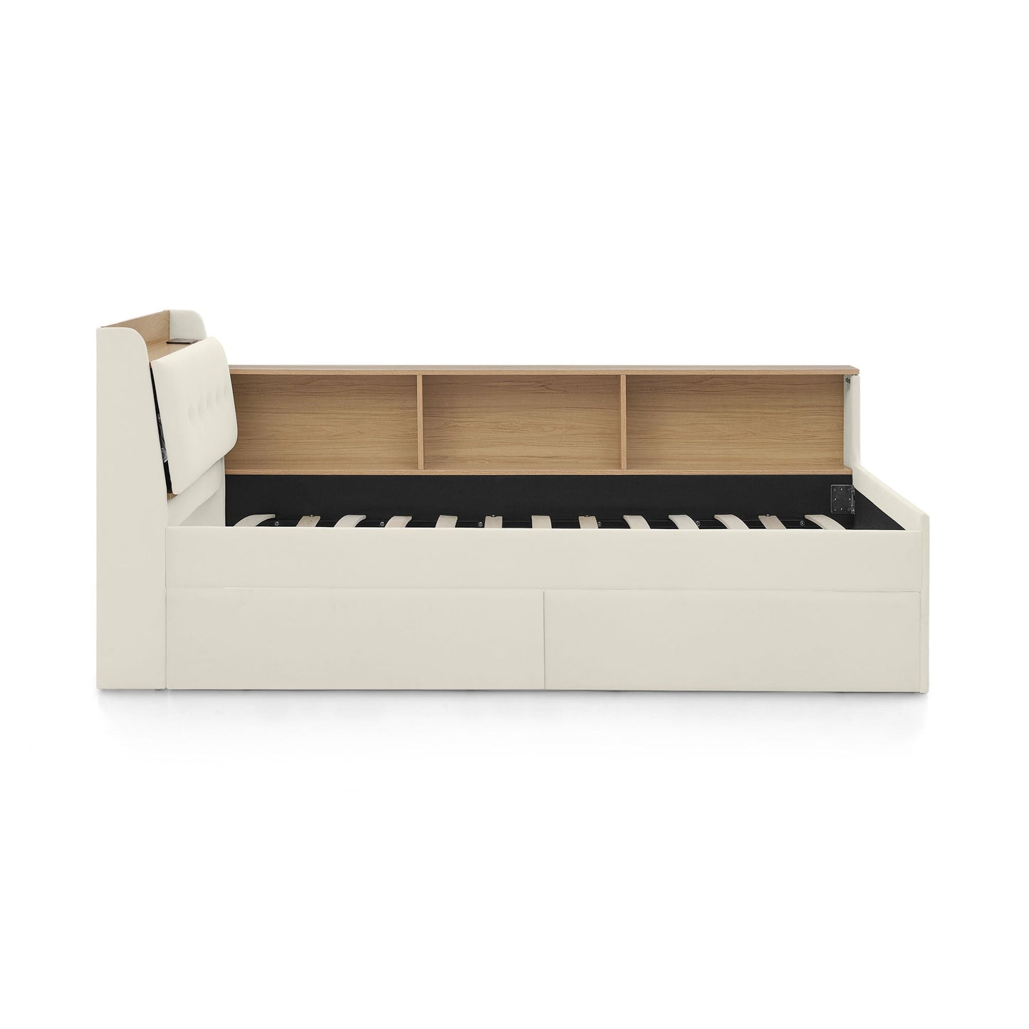 Upholstered Daybed With Storage Headboard, Wireless Charging, LED Lights