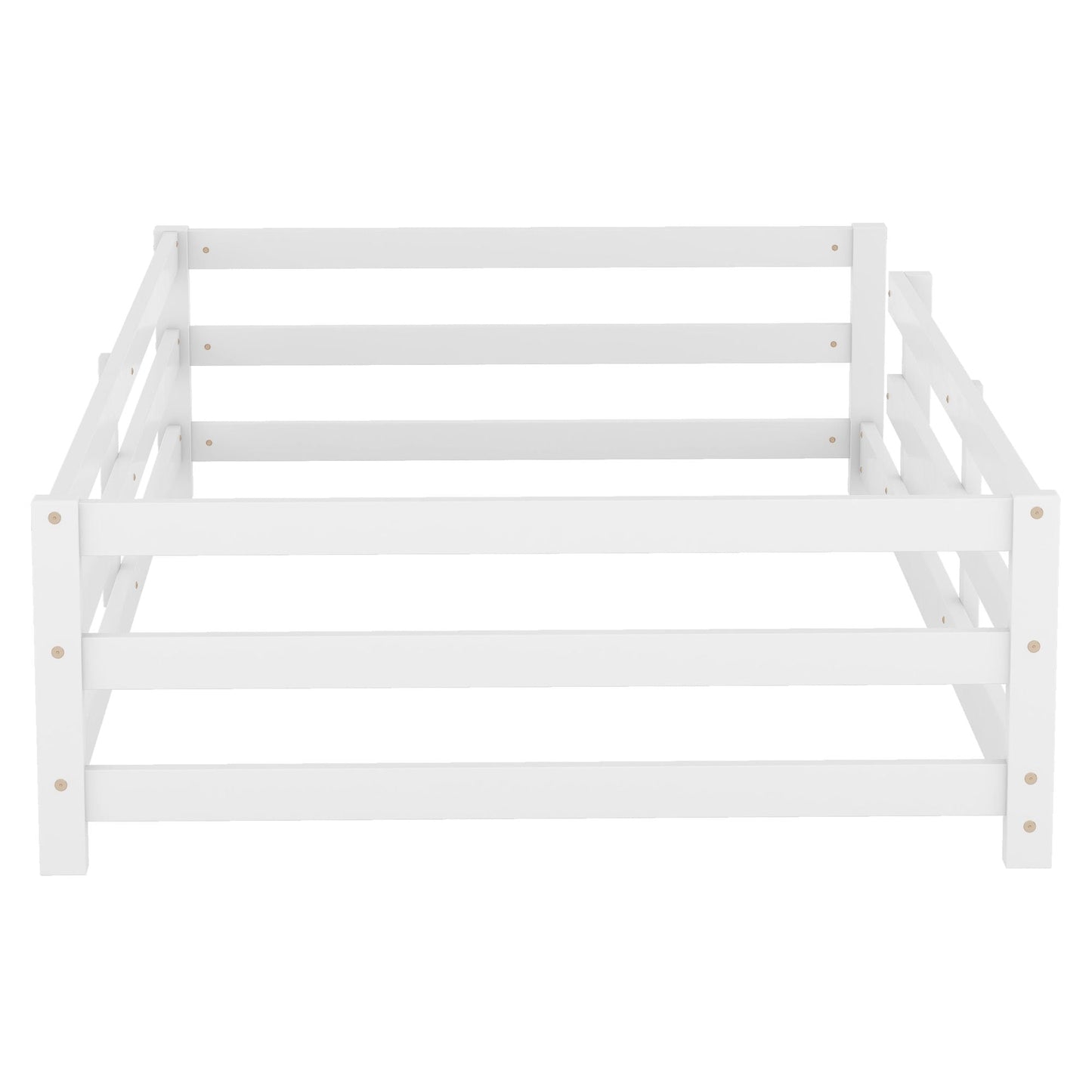 Twin Size Montessori Floor Bed With Fence - White