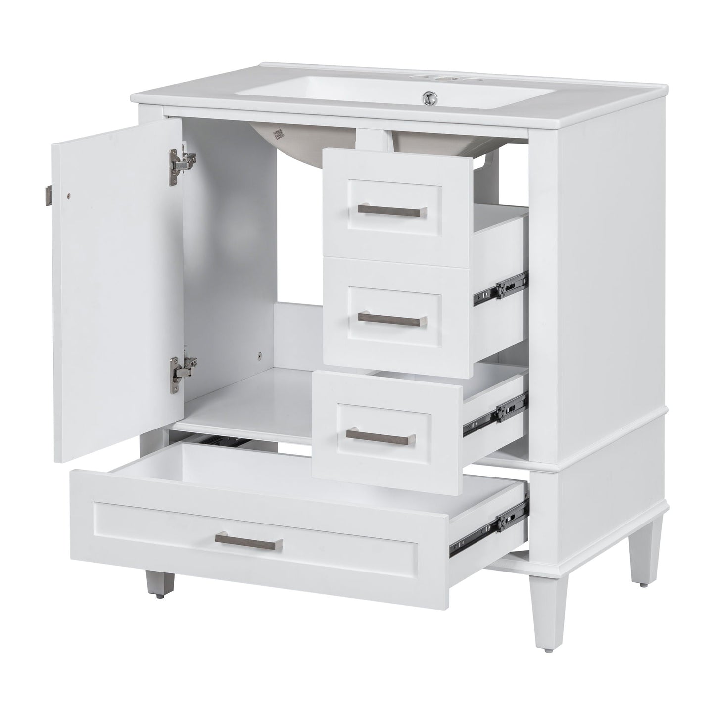 Bathroom Vanity & Tall Storage Cabinet Set With Doors, Adjustable Shelves, Soft Close Hinges, Sink