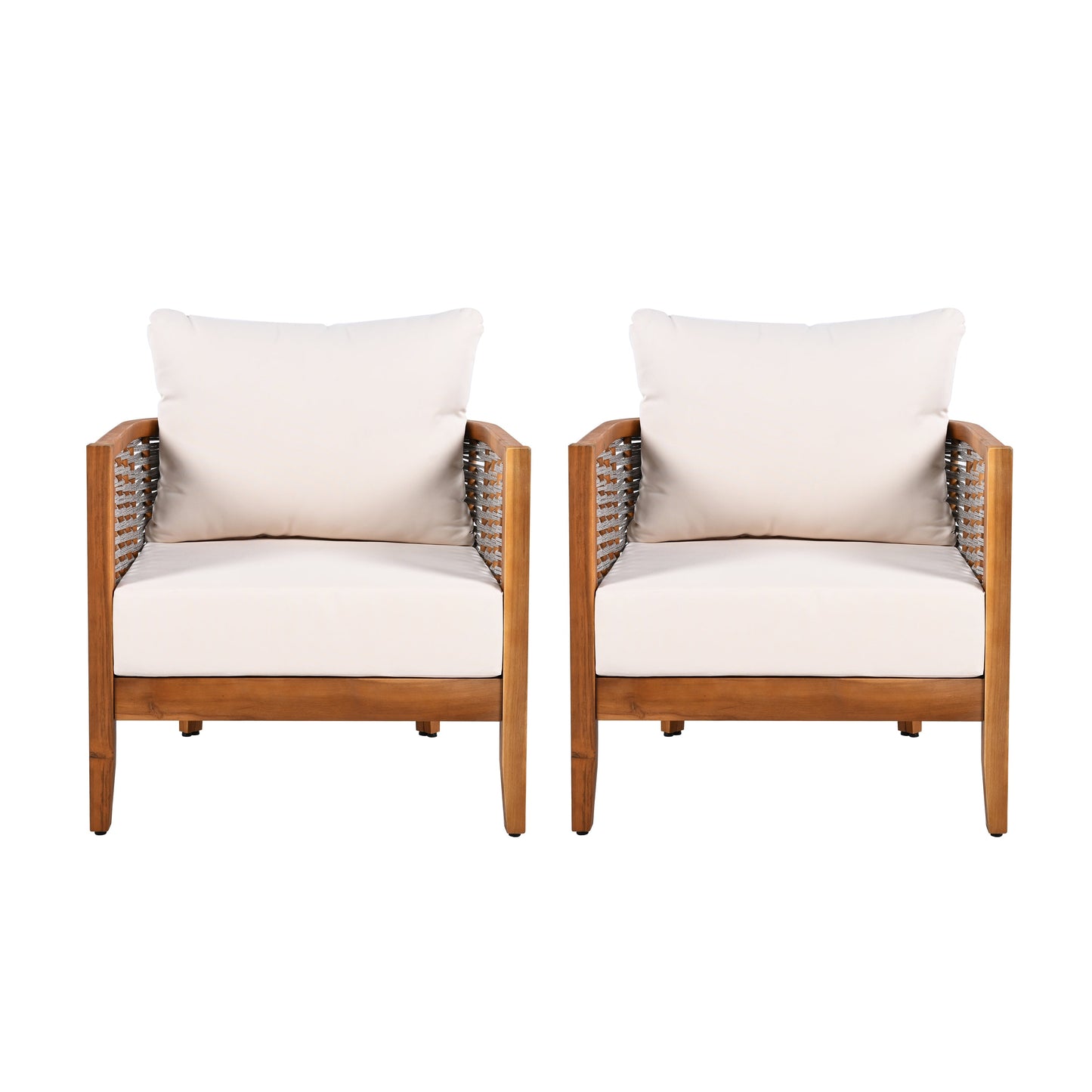 2 Pieces Outdoor Unique Tub Design Armchair with Woven Rope
