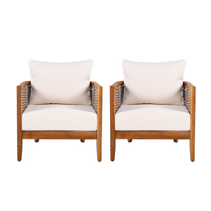 2 Pieces Outdoor Unique Tub Design Armchair with Woven Rope