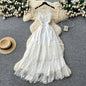 White Lace Halter Beach Dress – Spring-Summer Open-Back Tiered Cake Maxi, Vacation Bridal Sundress