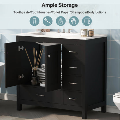 36" Black Bathroom Vanity With Ceramic Sink Combo