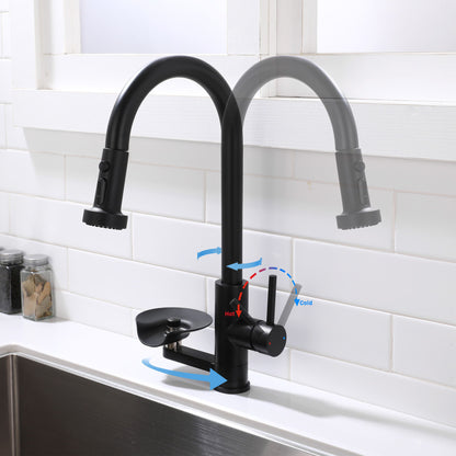 3 In 1 Kitchen Faucet With Press Type Glass Rinser, High Arc Pull Down Sprayer