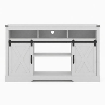 Farmhouse TV Stand With Sliding Barn Doors & Adjustable Storage