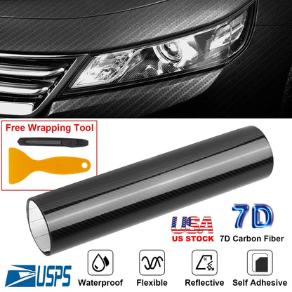 Black 7D Carbon Fiber Car Wrap High Gloss Vinyl Wrap Film Roll Bubble Free Air Release for Cars Laptops Phones