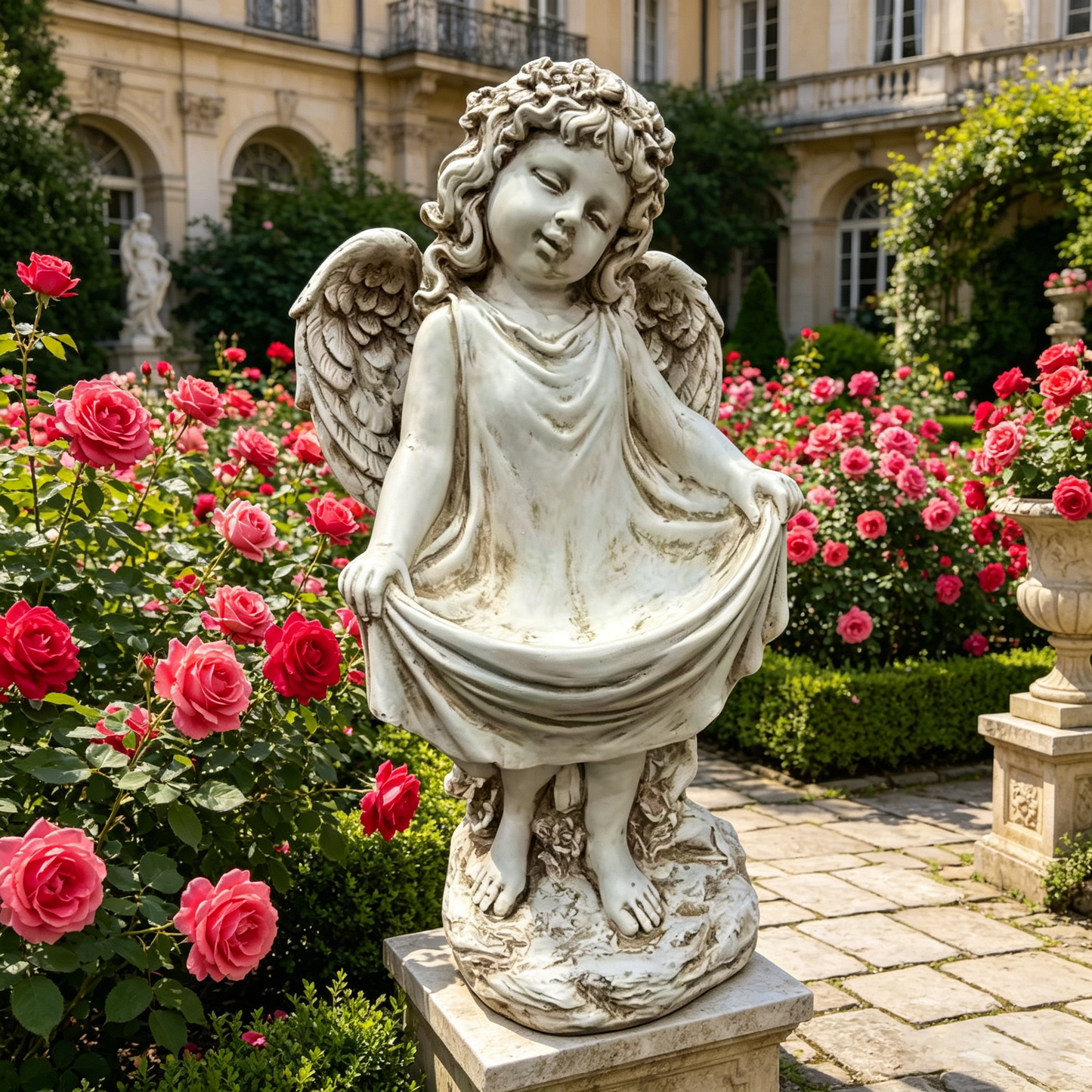 21.06" Tall Weathered Angel Cherub Garden Statue