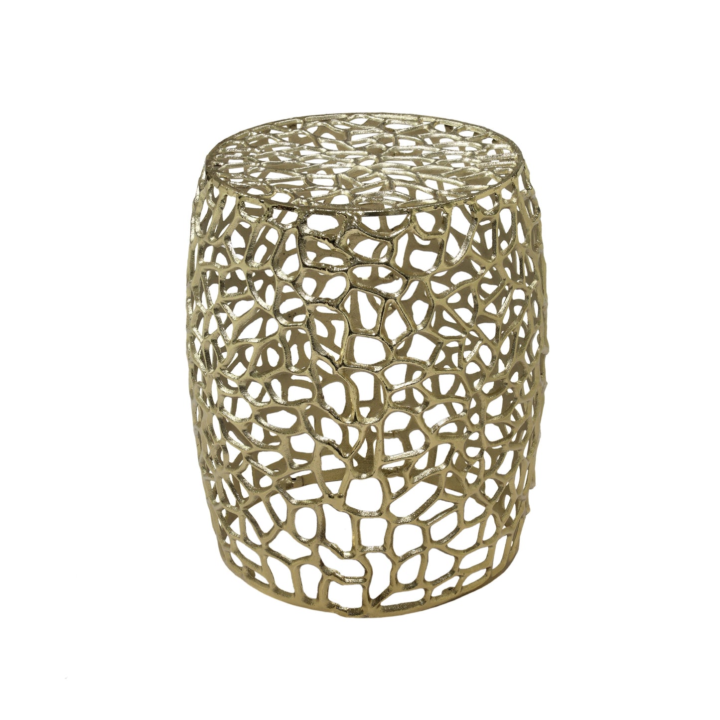 Aluminum Drum End Table with Intricate Design in Gold