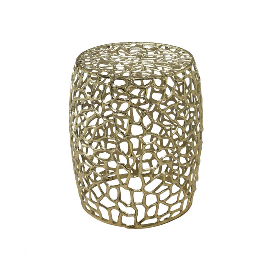 Aluminum Drum End Table with Intricate Design in Gold