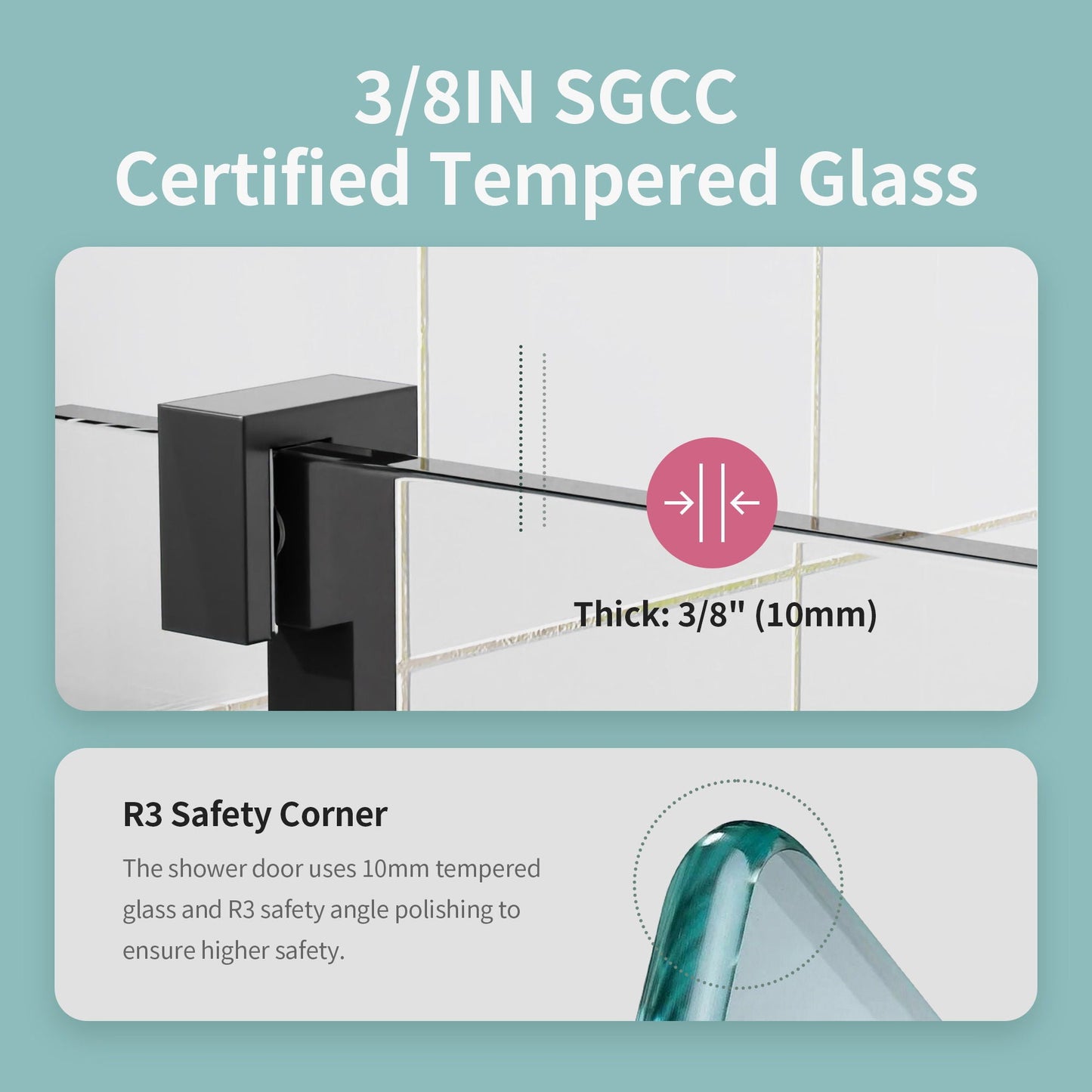 Frameless Sliding Shower Door With Soft- Close, 3 / 8" Tempered Glass