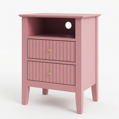 Fluted Nightstand With 2 Drawers