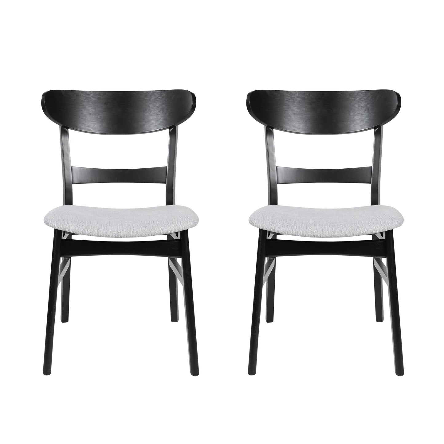 Set of 2 Mid-Century Dining Chairs - Upholstered Seat, Rubberwood Legs