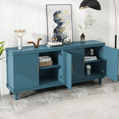 4 Door Cabinet, Large Storage For Living Room - Blue